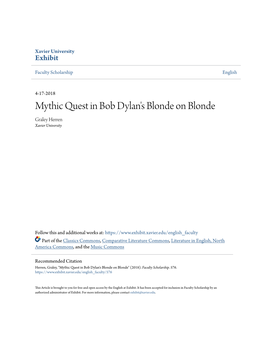 Mythic Quest in Bob Dylan's Blonde on Blonde Graley Herren Xavier University