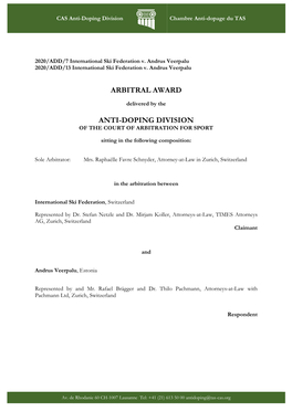 Arbitral Award Anti-Doping Division