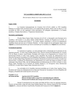 Clac/A16-Informe 12/11/04 Xvi Asamblea Ordinaria De La