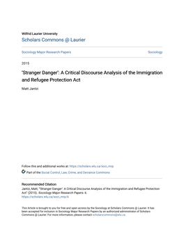 A Critical Discourse Analysis of the Immigration and Refugee Protection Act