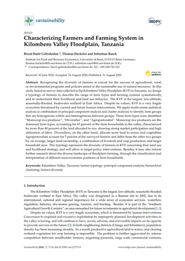 Characterizing Farmers and Farming System in Kilombero Valley Floodplain, Tanzania