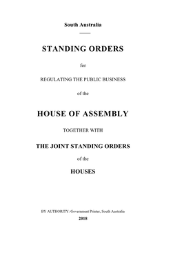 Standing Orders House of Assembly