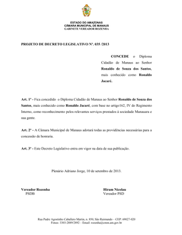 Projeto De Decreto Legislativo Nº. 035 /2013