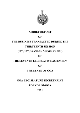 A Brief Report of the Business Transacted During The