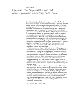 Safety Clicks. the Geiger-Muller Tube and Radiation Protection in Germany, /928-/960