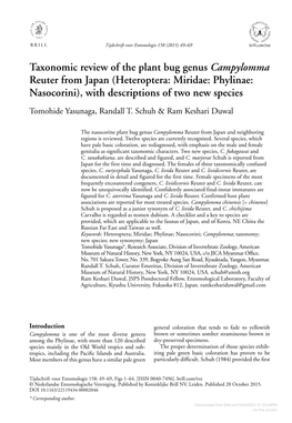 Heteroptera: Miridae: Phylinae: Nasocorini), with Descriptions of Two New Species Tomohide Yasunaga, Randall T