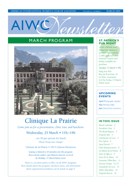 Clinique La Prairie in THIS ISSUE March Calendar 2 Come Join Us for a Presentation, Clinic Tour, and Luncheon