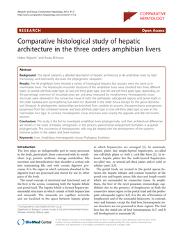 Comparative Histological Study of Hepatic Architecture in the Three Orders Amphibian Livers Hideo Akiyoshi* and Asuka M Inoue