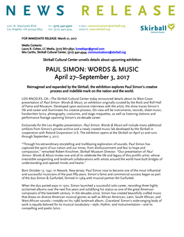 PAUL SIMON: WORDS & MUSIC April 27–September 3, 2017