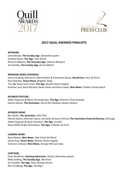 2017 Quill Awards Finalists