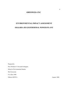 Orpower 4 Inc Environmental Impact Assessment Olkaria Iii Geothermal