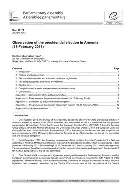 Armenia: Final Report, Presidential Elections, PACE
