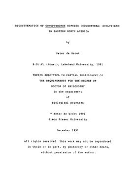 Biosystematics of Conophthorus Hopkins (Coleoptera: Scolytidae) in Eastern North America