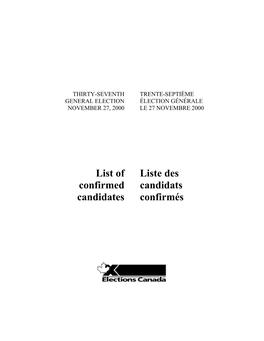 List of Confirmed Candidates Liste Des Candidats Confirmés