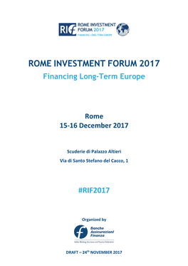 ROME INVESTMENT FORUM 2017 Financing Long-Term Europe