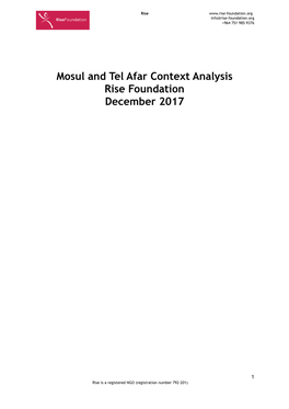 Mosul and Tel Afar Context Analysis Rise Foundation December 2017