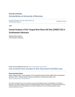 Faunal Analysis of the Tongue River Bison Kill Site (24RB2135) in Southeastern Montana