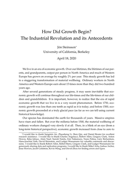 How Did Growth Begin? the Industrial Revolution and Its Antecedents