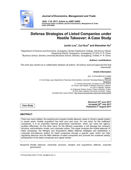 Defense Strategies of Listed Companies Under Hostile Takeover: a Case Study