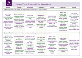 Moore Place Autumn/Winter Menu Week 1