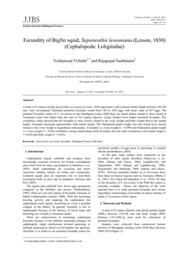 Fecundity of Bigfin Squid, Sepioteuthis Lessoniana (Lesson, 1830) (Cephalopoda: Loliginidae)