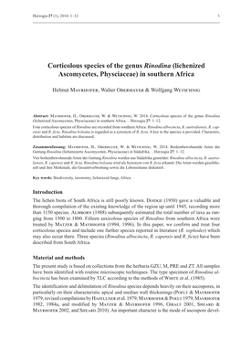 Corticolous Species of the Genus Rinodina (Lichenized Ascomycetes, Physciaceae) in Southern Africa