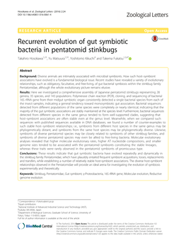 Recurrent Evolution of Gut Symbiotic Bacteria in Pentatomid Stinkbugs Takahiro Hosokawa1,2†, Yu Matsuura1,3†, Yoshitomo Kikuchi4 and Takema Fukatsu1,5,6*