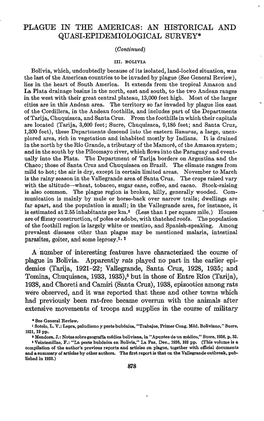 PLAGUE in the AMERICAS: an HISTORICAL and QUASI-EPIDEMIOLOGICAL SURVEY* (Continued)