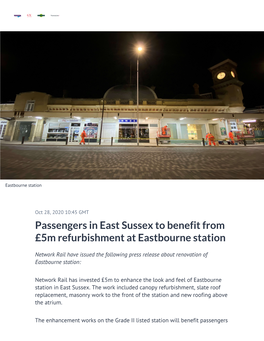 Passengers in East Sussex to Benefit from £5M Refurbishment at Eastbourne Station