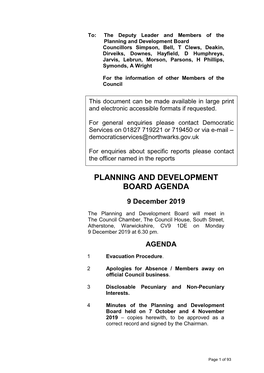 Planning and Development Board Agenda