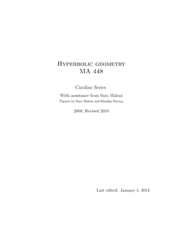 Hyperbolic Geometry MA 448