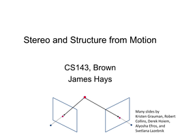 Stereo and Structure from Motion