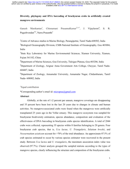 Diversity, Phylogeny and DNA Barcoding of Brachyuran Crabs in Artificially Created Mangrove Environments