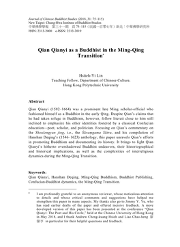 Qian Qianyi As a Buddhist in the Ming-Qing Transition*