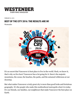 BEST of the CITY 2016: the RESULTS ARE IN! Westender