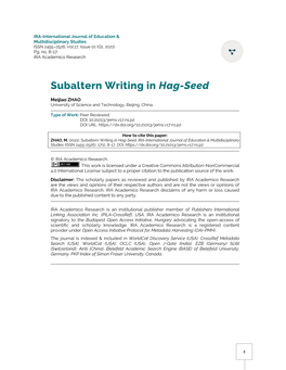 Subaltern Writing in Hag-Seed