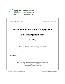 Devils Tombstone Public Campground Unit Management Plan