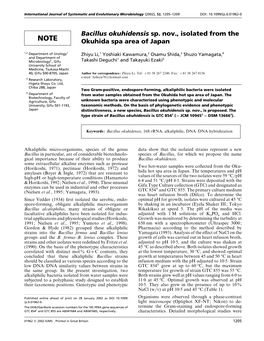 Bacillus Okuhidensis Sp. Nov., Isolated from the Okuhida Spa Area of Japan