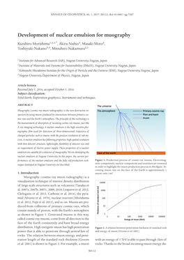 Development of Nuclear Emulsion for Muography Kunihiro Morishima1,2,3,*, Akira Nishio4, Masaki Moto4, Toshiyuki Nakano3,4, Mitsuhiro Nakamura2,3