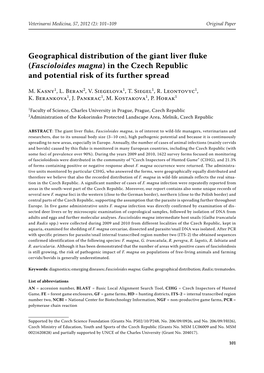 Fascioloides Magna) in the Czech Republic and Potential Risk of Its Further Spread