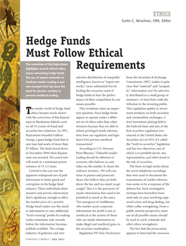 ETHICS Hedge Funds Must Follow Ethical