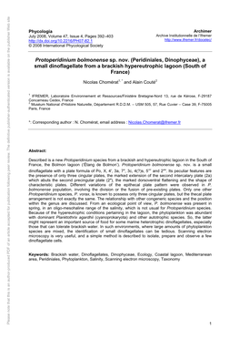 Protoperidinium Bolmonense Sp. Nov. (Peridiniales, Dinophyceae)