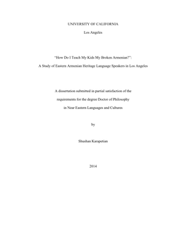 A Study of Eastern Armenian Heritage Language Speakers in Los Angeles