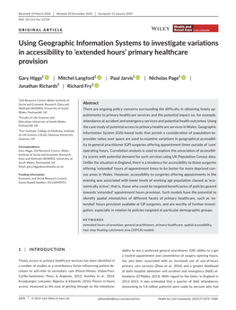 Using Geographic Information Systems to Investigate Variations in Accessibility to ‘Extended Hours’ Primary Healthcare Provision