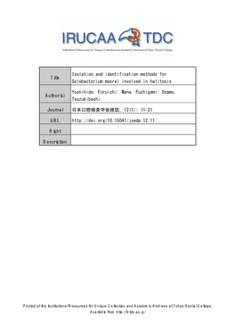 Title Isolation and Identification Methods for Solobacterium Moorei