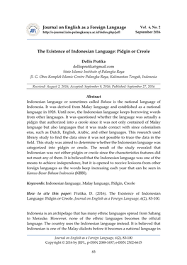 Pidgin Or Creole Journal on English As a Foreign Language
