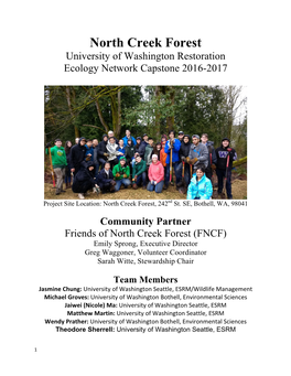 North Creek Forest University of Washington Restoration Ecology Network Capstone 2016-2017