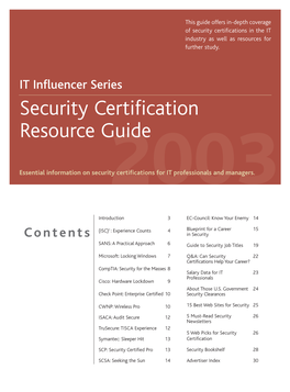 Security Certification Resource Guide Essential Information on Security2 Certifications003 for IT Professionals and Managers