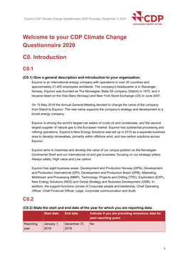 Your CDP Climate Change Questionnaire 2020 C0. Introduction