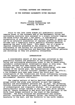 Cultural Patterns and Chronology in the Northern Sacramento River Drainage